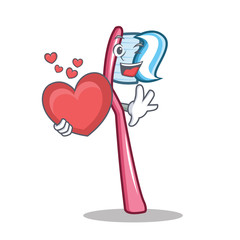 Poster - With heart toothbrush mascot cartoon style