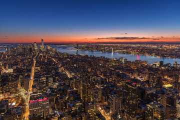 Fototapete - New York City skyline aerial panorama view at night with  Times Square and skyscrapers of midtown Manhattan.