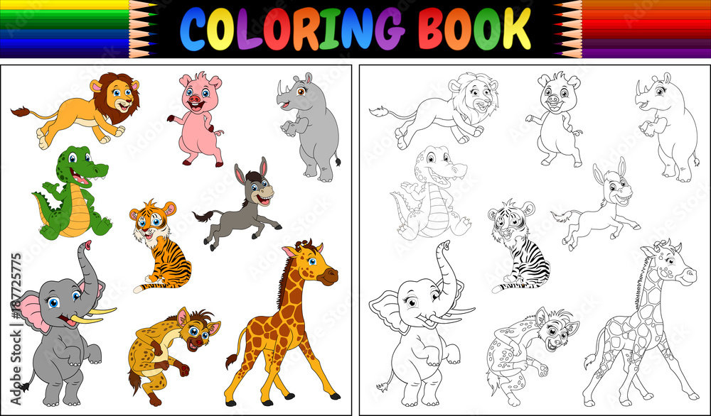 Coloring book with wild animals collection Stock Vector | Adobe Stock