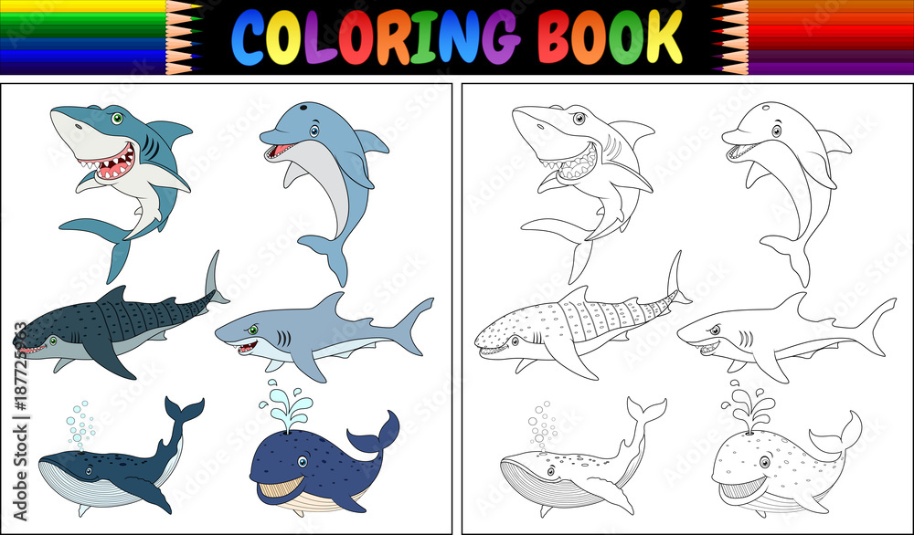 Coloring book with sea animals collection Stock Vector | Adobe Stock