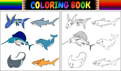 Canvas Print - Coloring book marine fishes collection