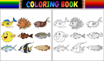 Sticker - Coloring book various fishes