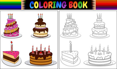 Wall Mural - Coloring book birthday cake with candles