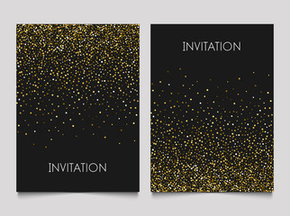 Gold glitter design invitation template. Golden background luxury dust vector card invitation