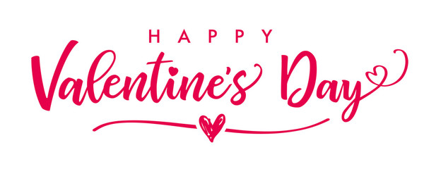 Wall Mural - Lettering Happy Valentines Day banner. Valentines Day greeting card template with typography text happy valentine`s day and red heart and line on background. Vector illustration