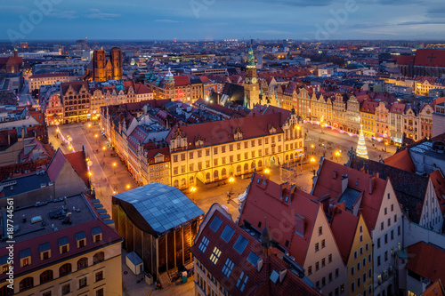 Photographie Wroclav city center after the sunset, Poland