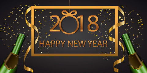 Aufkleber - Vector 2018  New Year background champagne bottle,  confetti   