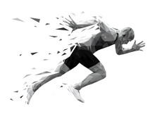 Silhouette Running Man Sprinter Explosive Start. Polygonal Particles