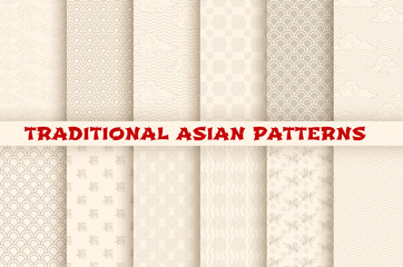 Poster - Asian Chinese Japanese vector seamless patterns