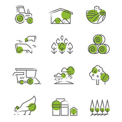 Sticker - Thin line farm icons set