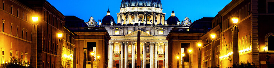 Poster - Vatican City. Illuminated St. Peters Basilica