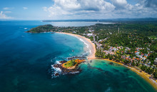 Aerial Panorama Of The Tropical Beach In The Town Of Mirissa, Sri Lanka