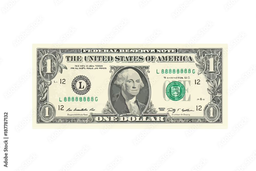 1 highly detailed dollar banknote. Vector Illustration - obrazy, fototapety, plakaty 