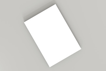 Poster - Stack of white blank A4 paper on gray background. High resolution 3d render. Personal branding mockup template. Soft shadow. Top view.
