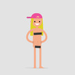 Young female naked character covered with black  rectangles. Censorship. Flat editable vector illustration, clip art