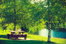 Rest Place In Park, Picnic Table In Peaceful Surrounding