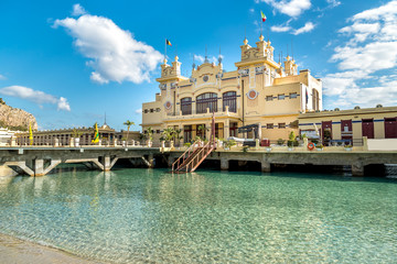 Wall Mural - View of Charleston, the Mondello beach establishment on the sea in Palermo, Sicily, Italy