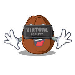 Poster - With virtual reality coffee bean mascot cartoon