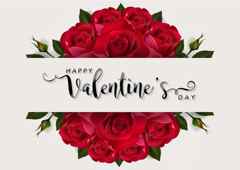 Wall Mural - Valentine's day greeting card templates with realistic of beautiful red rose on background color. Vector Eps.10