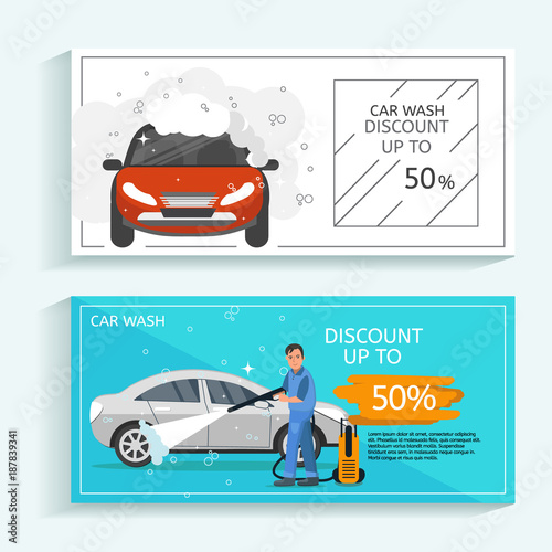 Discount Offer Flyer Concept For Car Wash Service Man