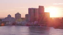 Atlantic City, New Jersey Circa-2017, Aerial View Of Sun Setting Over Atlantic City.   Shot With Cineflex And RED Epic-W Helium. 