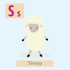 Wall Mural - Cute animal alphabet. S letter. Cute Sheep.