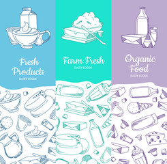Wall Mural - vector vertical banners with sketched dairy goods