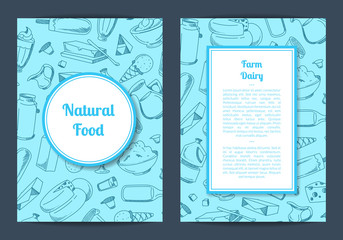 Wall Mural - vector card template with place for text and contoured hand drawn milk products