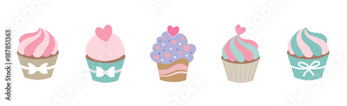 Fotomural Colorful cute bake shop cupcakes vector illustration