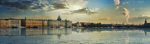 Panorama Of The Palace Embankment And The Bridge In Saint-Petersburg