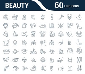 vector graphic set. icons in flat, contour, thin, minimal and linear design. beauty. attributes of b