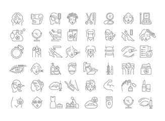 vector graphic set. icons in flat, contour, thin, minimal and linear design. beauty. attributes of b