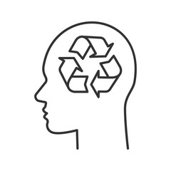 Poster - Human head with recycling sign inside linear icon