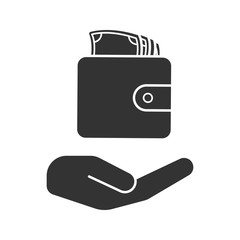 Poster - Open hand with wallet and money glyph icon