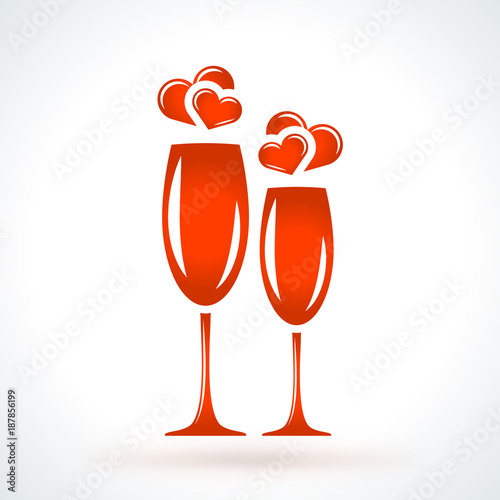 Wine Glasses With Hearts St Valentines Day Vector Design Element