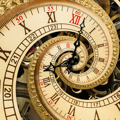 Wall Mural - surreal antique old clock abstract fractal spiral. watch clocks with mechanism unusual abstract text