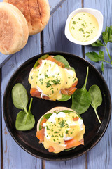 Wall Mural - muffin with salmon and poached egg