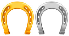 Horseshoe, Two Versions- Gold And Silver. Vector Illustration.