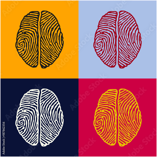 Fingerprint Brain pop art vector illustration Fototapeta