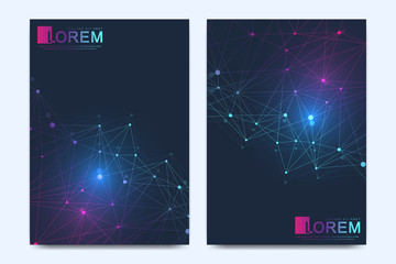Aufkleber - Modern vector template for brochure, Leaflet, flyer, advert, cover, catalog, magazine or annual report. Geometric pattern with connected lines and dots. Cybernetic dots. Lines plexus. Card surface