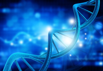 Wall Mural - DNA molecules on blue background. 3d illustration.