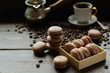 French biscuits macarons with coffee