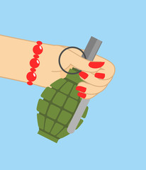 Wall Mural - February 23. Woman hand giving Grenade. Traditional gift for men on Day of Defender of Fatherland in Russia. Translation text Russian. February 23.