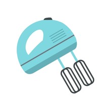 Blue Electric Mixer Icon, Flat Style