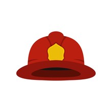 Red Fireman Helmet Icon, Flat Style