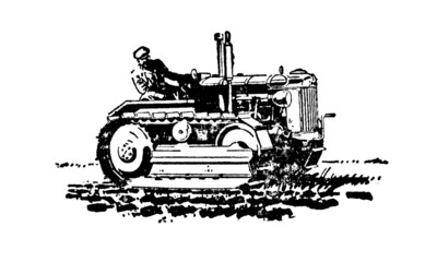 Vintage Retro Tractor Farming Machinery Illustration