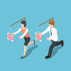 Isometric business people try to catch target.