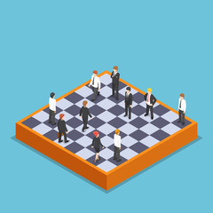 Poster - Isometric businessman playing business chess.