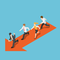 Wall Mural - Isometric businessman run following leader.