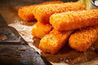 Close up view of crispy fried fish fingers